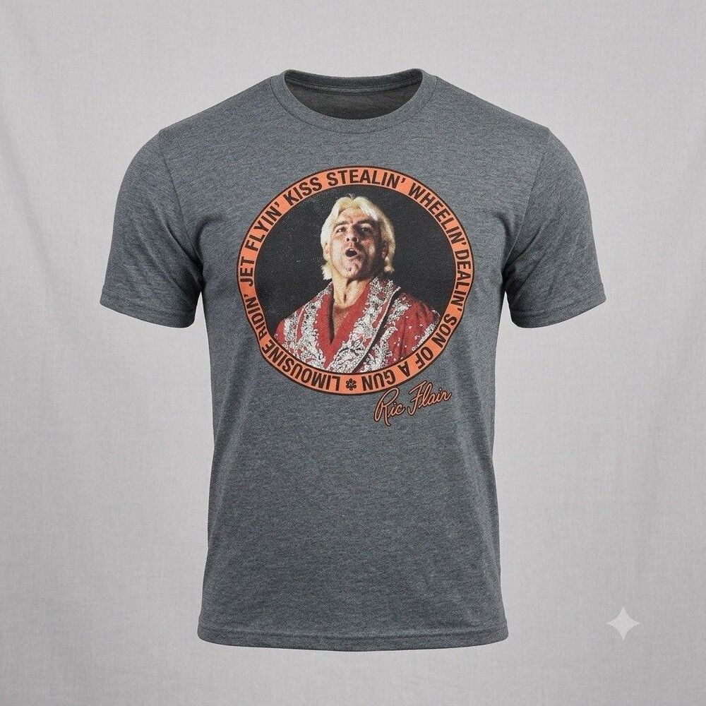WWE Ric Flair Graphic T-Shirt Mens XL Heather Grey Limousine Ridin Jet Flyin